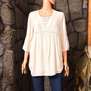 Tantrums Cream Babydoll Belly sleeve Blouse
